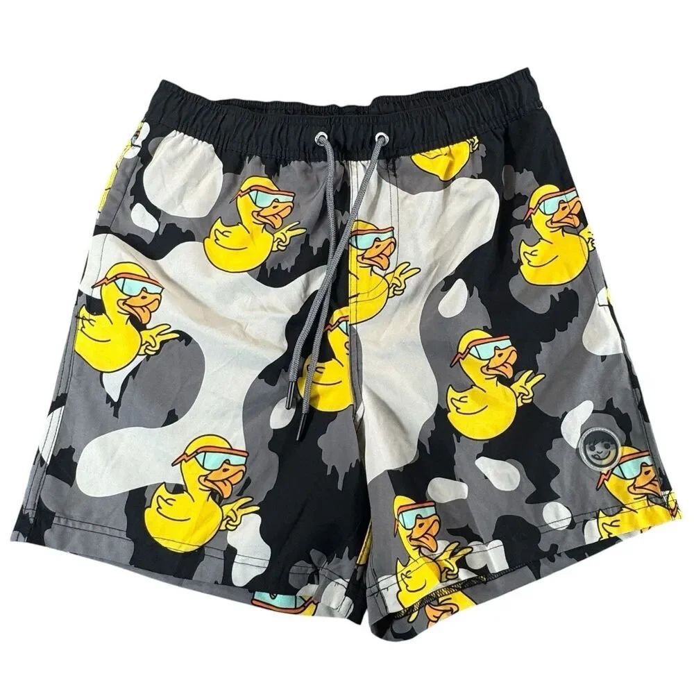 Neff Sz L Swim Trunks Men's Black Drawstring Rubber Ducks Swim Trunks Shorts